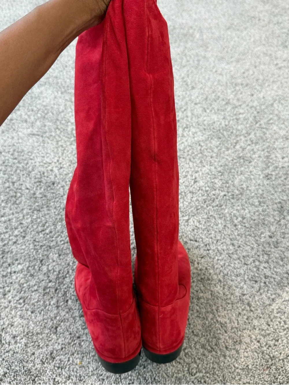 Stuart Weitzman Red Knee High Flat Suede Boots Tall Slouchy Women’s US 6.5 M